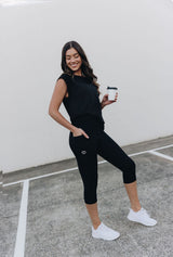 Sweat Resistant Activewear, high waisted black 3/4 length tights, high waisted 3/4 length leggings, Idea Athletic Australia