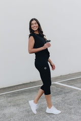 Sweat Resistant Activewear, high waisted black 3/4 length tights, high waisted 3/4 length leggings, Idea Athletic Australia