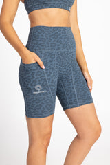 Sweat Resistant Activewear - blue leopard print high waisted sweat resistant bike shorts  -  Idea Athletic