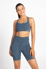 Sweat Resistant Activewear - blue leopard print high waisted sweat resistant bike shorts  -  Idea Athletic