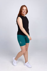 Sweat Resistant Activewear, high waisted teal bike shorts, high waisted bike shorts, Idea Athletic Australia