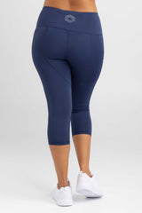 invisiSweat - 3/4 Length Crop Tights - Mid Rise Waist Luxe Navy Blue
